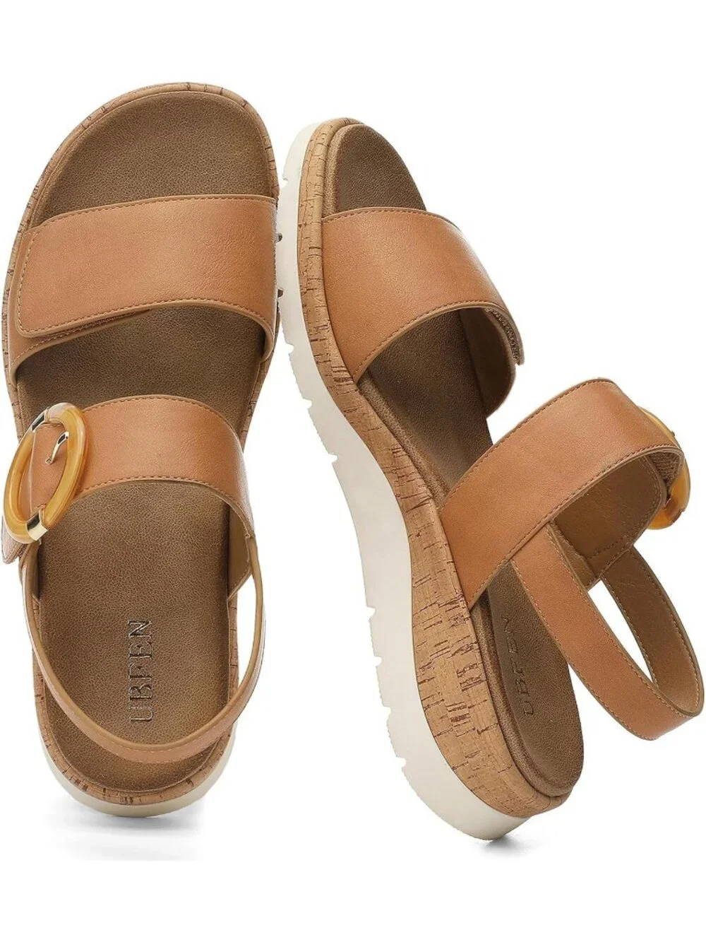 Women's Cognac Summer Open Toe Adjustable Ankle Straps Comfortable Sandals